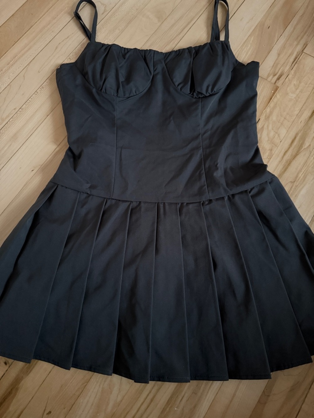 Black Pleated Bustier Mini Dress